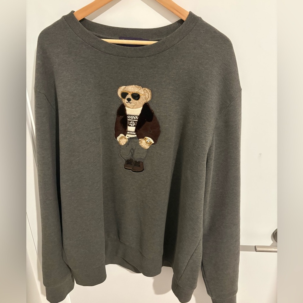*SOLD* Ralph Lauren Purple Label RL Bear Gray Crewneck Sweater